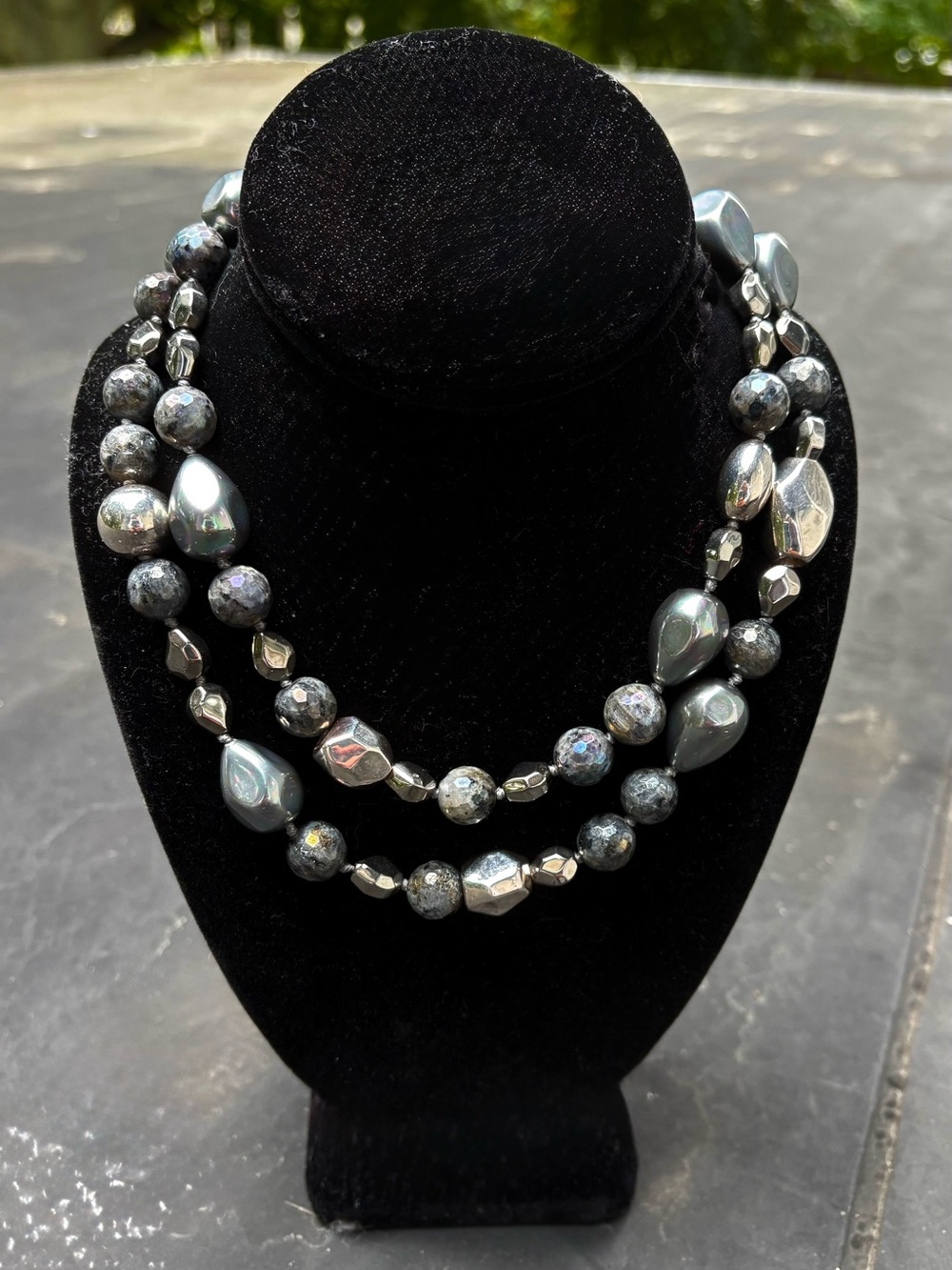Simon Sebbag Necklace. Sterling Silver, Gray Spotted Jasper, Polished Hematite
